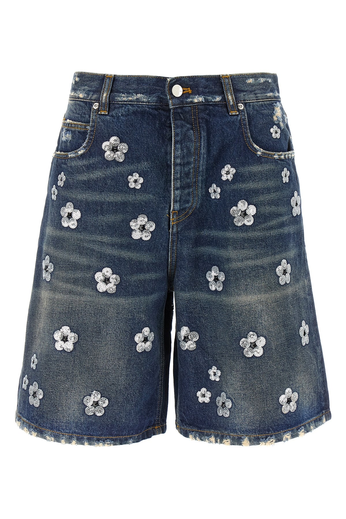 Marc Jacobs Sequin Daisy Wide Leg Bermuda Shorts In Blue