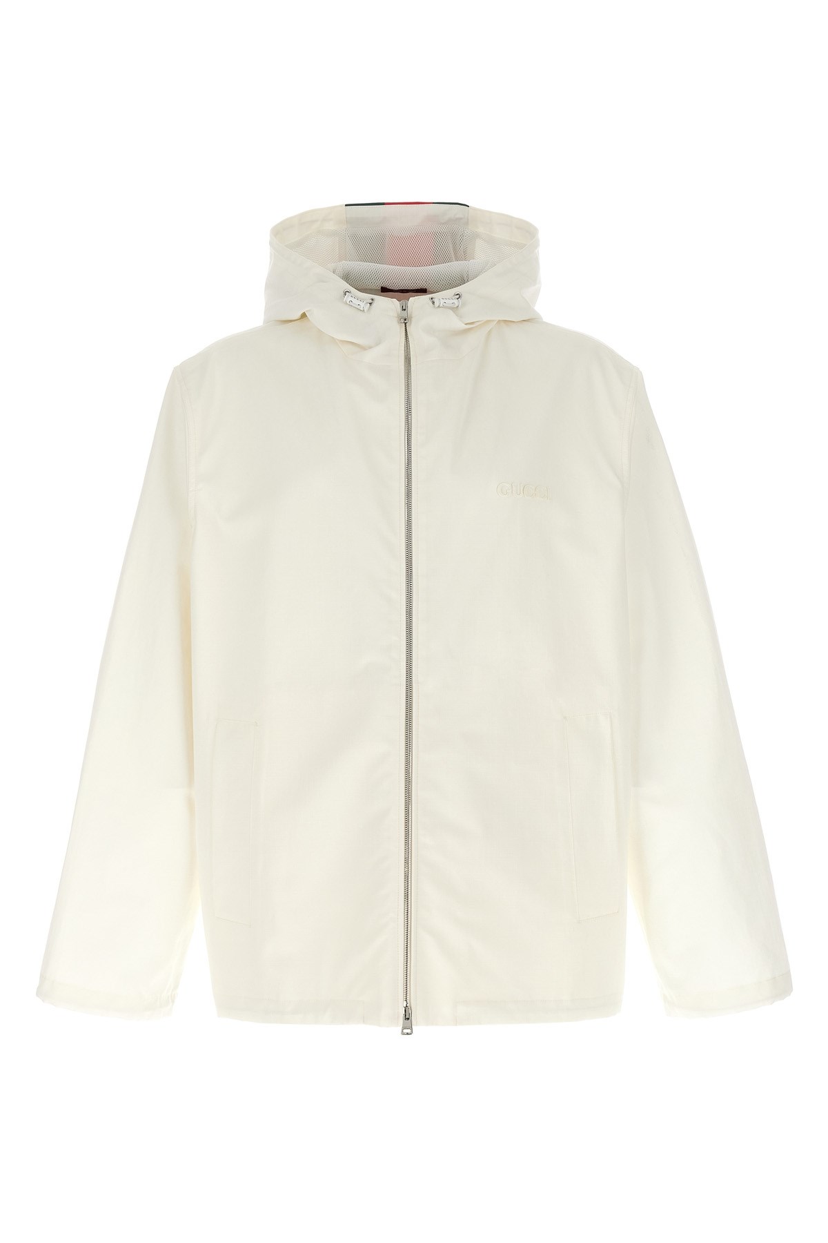 Gucci White Jacket With Logo Lettering Embroidery On The Front And Maxi Web Print On The Rear In Cot In White