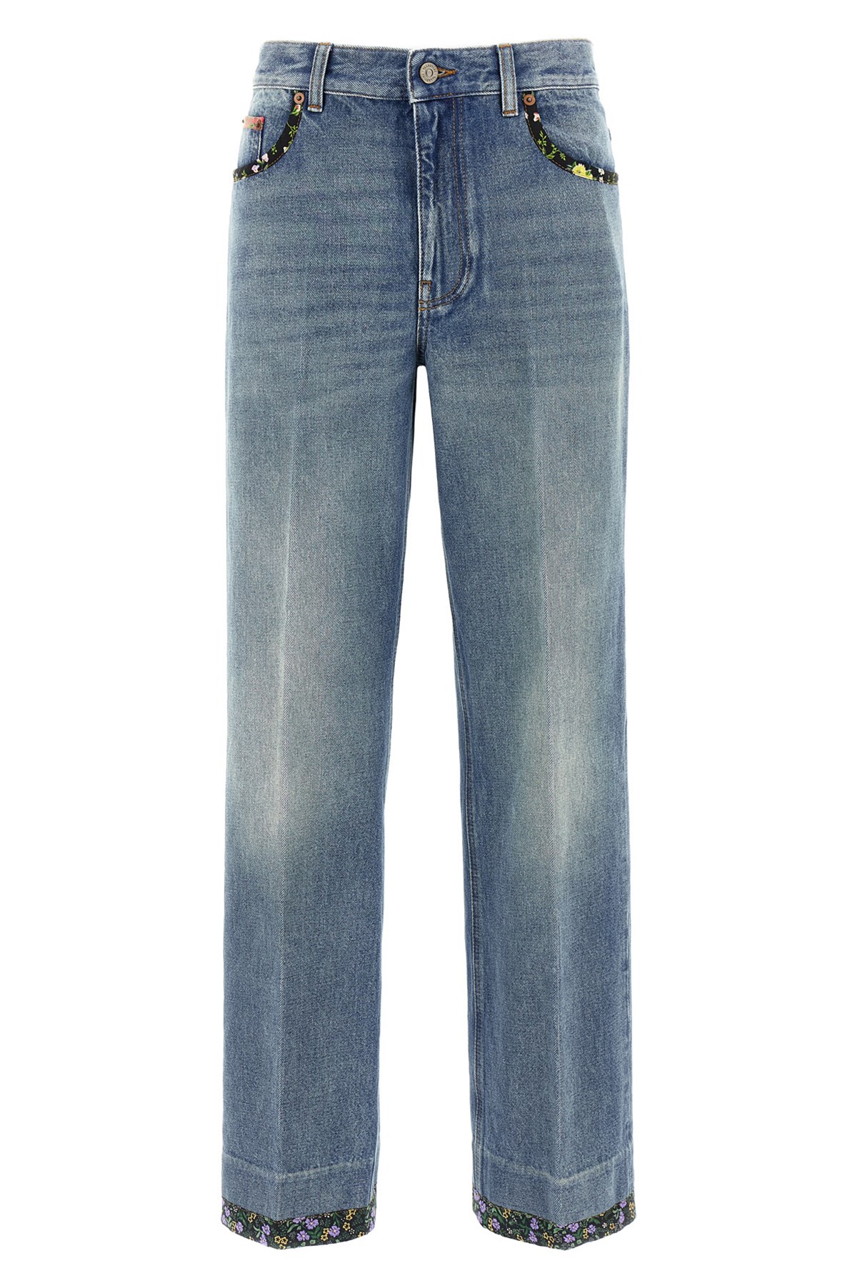 Valentino Womens Denim Blu Lav Chiaro Embroidered Straight-leg Denim Jeans In Blue