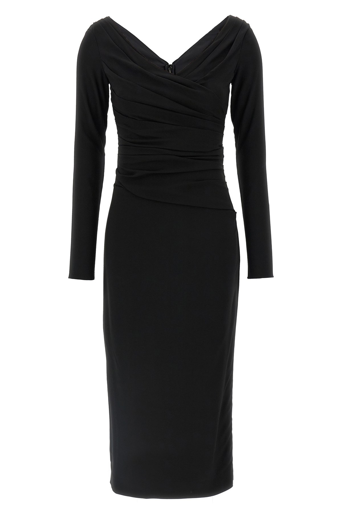 Dolce & Gabbana Draped V-neckline Midi Length Dress In Black
