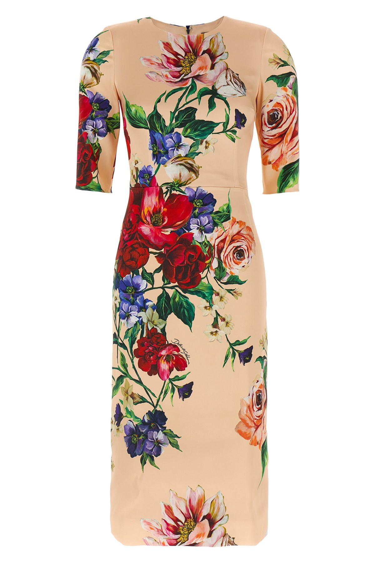 Dolce & Gabbana Women Satin Dress With Iconic Floral Print In Neutral