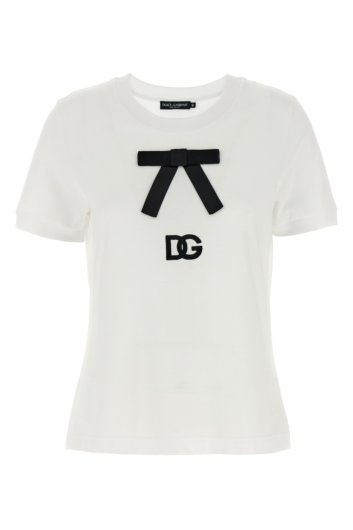 Dolce & Gabbana White T-shirt With Bow On The Front And Dg Logo