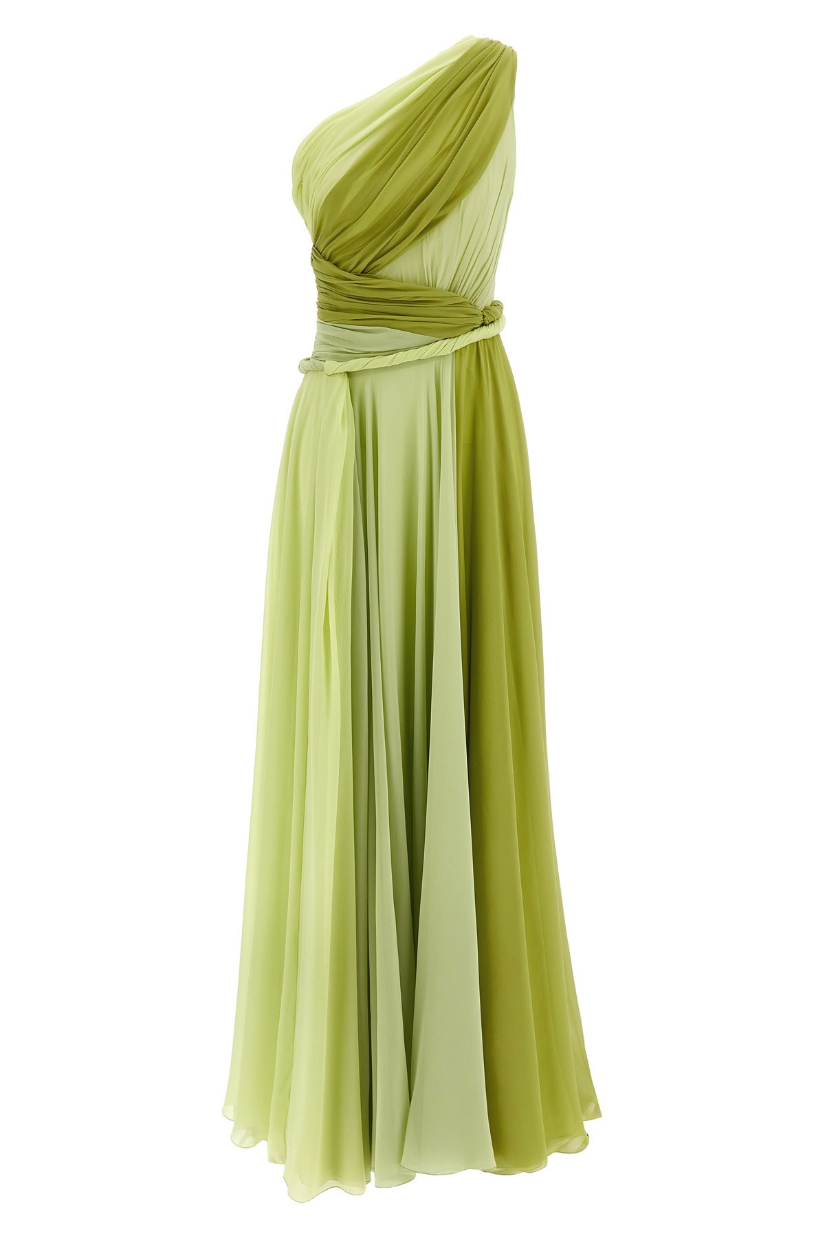 Giambattista Valli One-shoulder Silk Maxi Dress With Torch Detail In Green