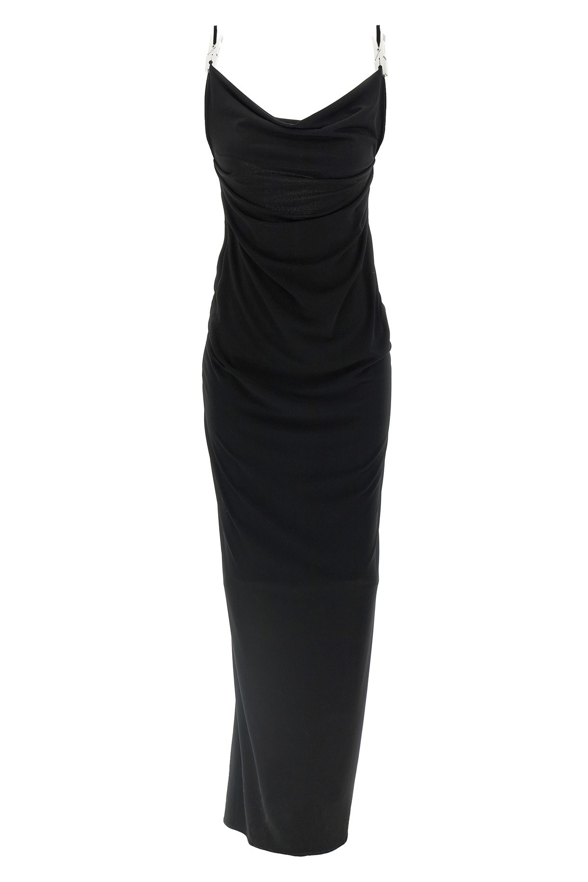 Coperni Stretch Jersey Maxi Dress With Decorative Clips In Black