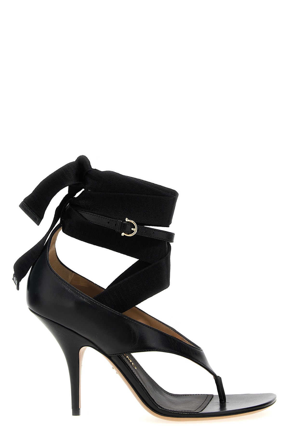 Ferragamo Leather Sandal With Open Toe And Roll-up Strap