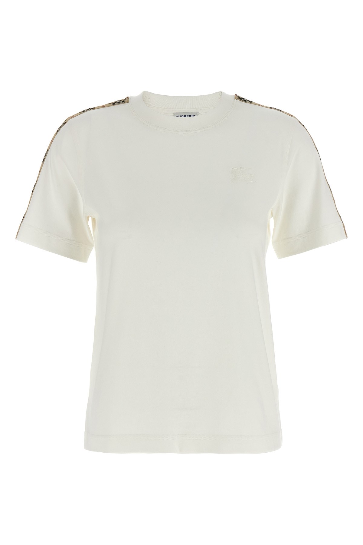 Burberry White Cotton Check Trims T-shirt In White