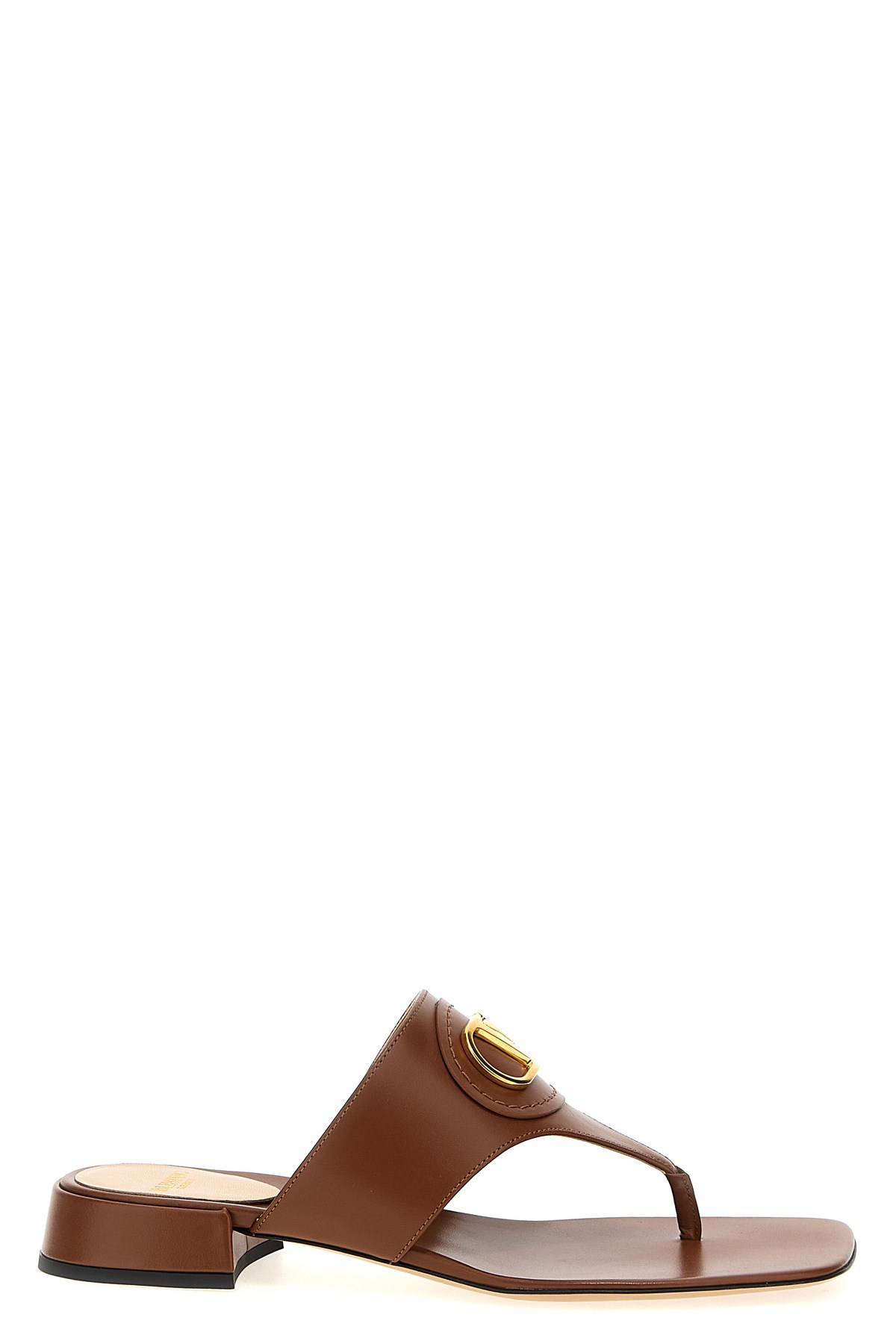 Valentino Garavani Women Caramel Leather Vlogo Thong In Brown