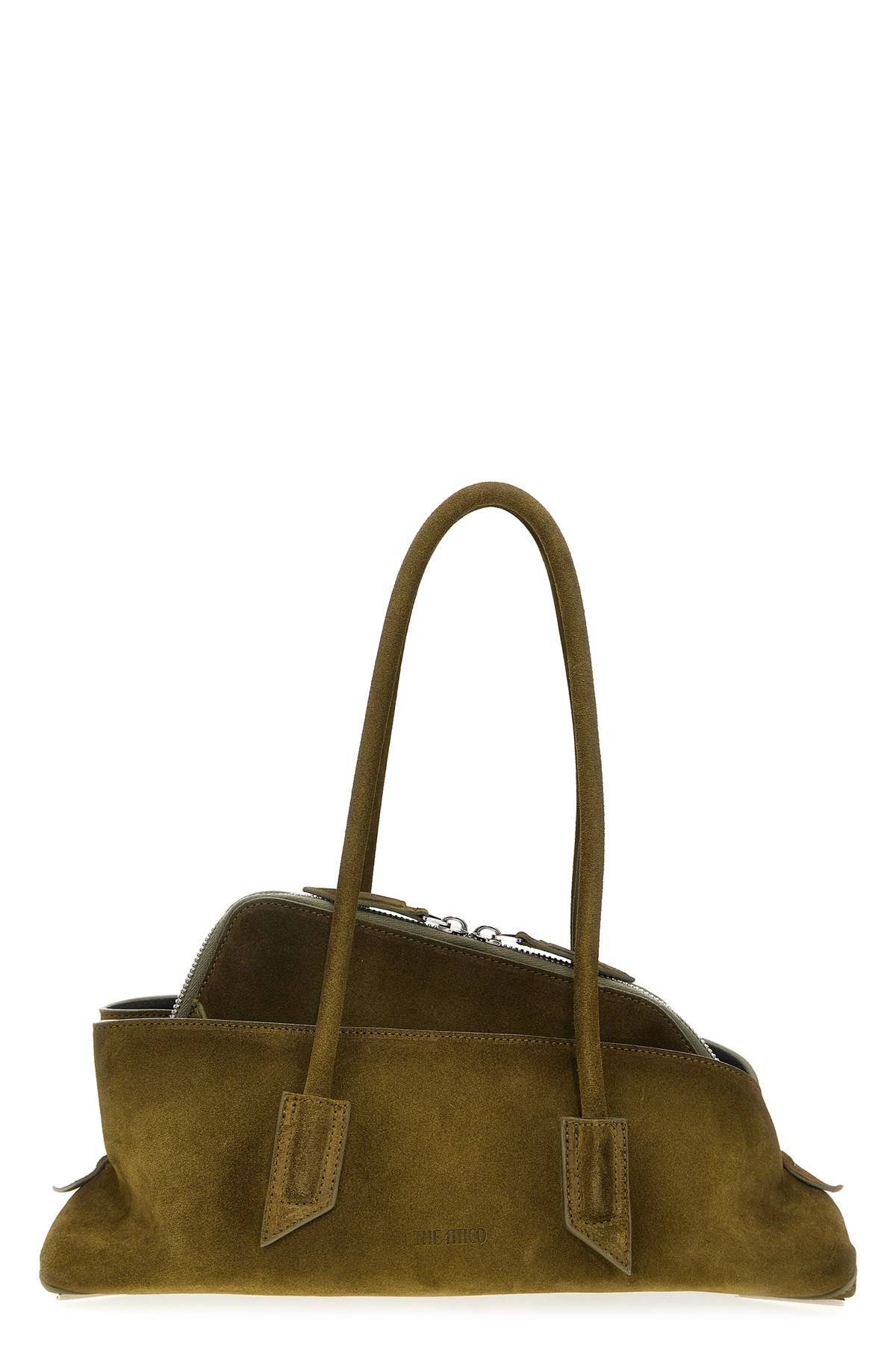 Attico Small Structured Suede Top Handle Bag In Green