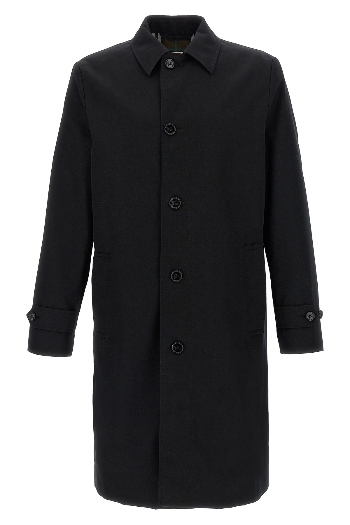 Burberry Collared Coat With Side Pockets And Long Sleeves In Black