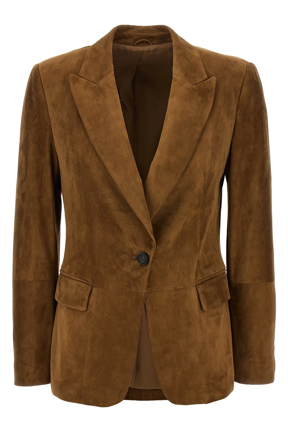 Brunello Cucinelli Beige Single-breasted Blazer Jacket With Pointed Lapels In Suede Woman