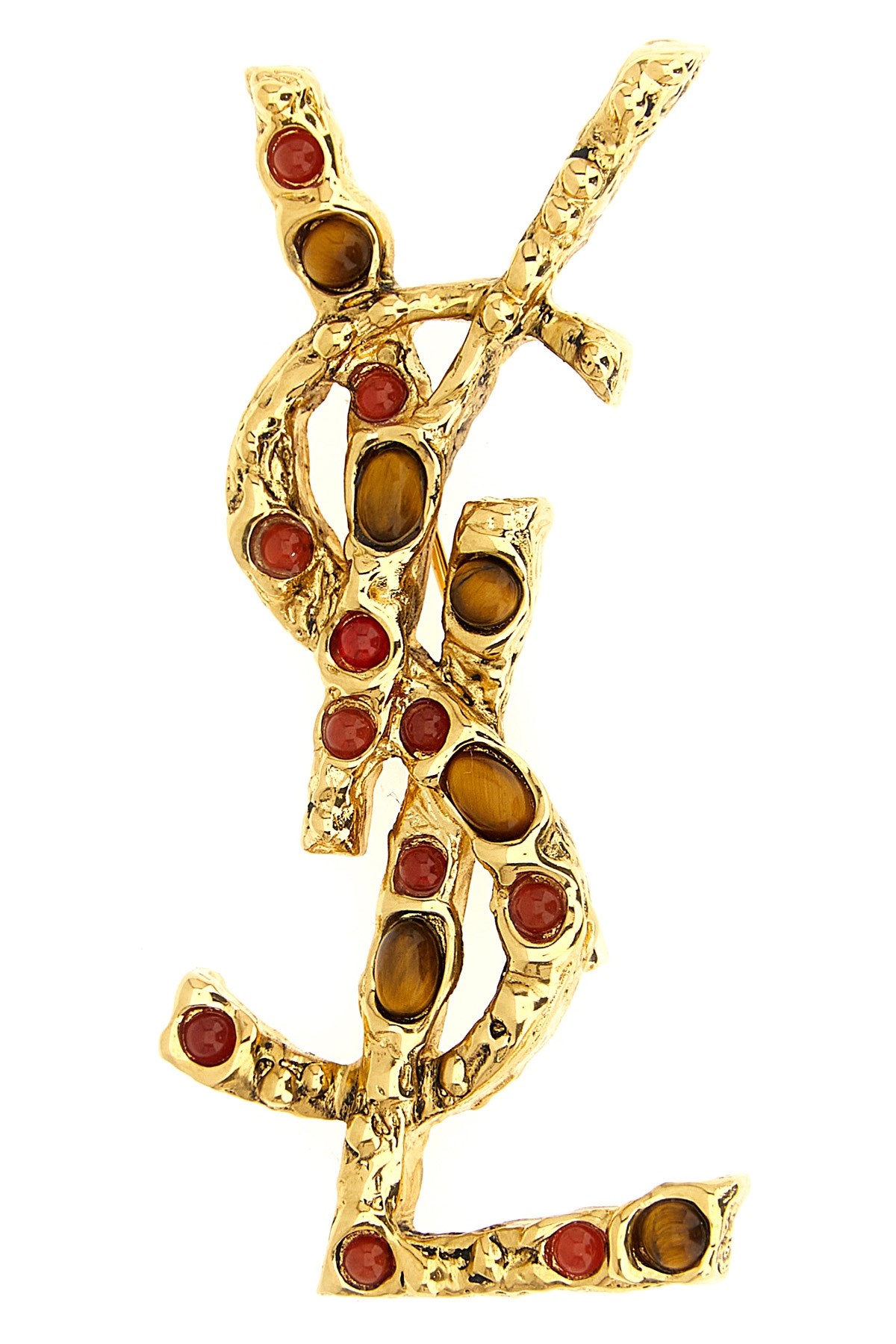 Saint Laurent Gemstone Brooches Textured Finish In Gold