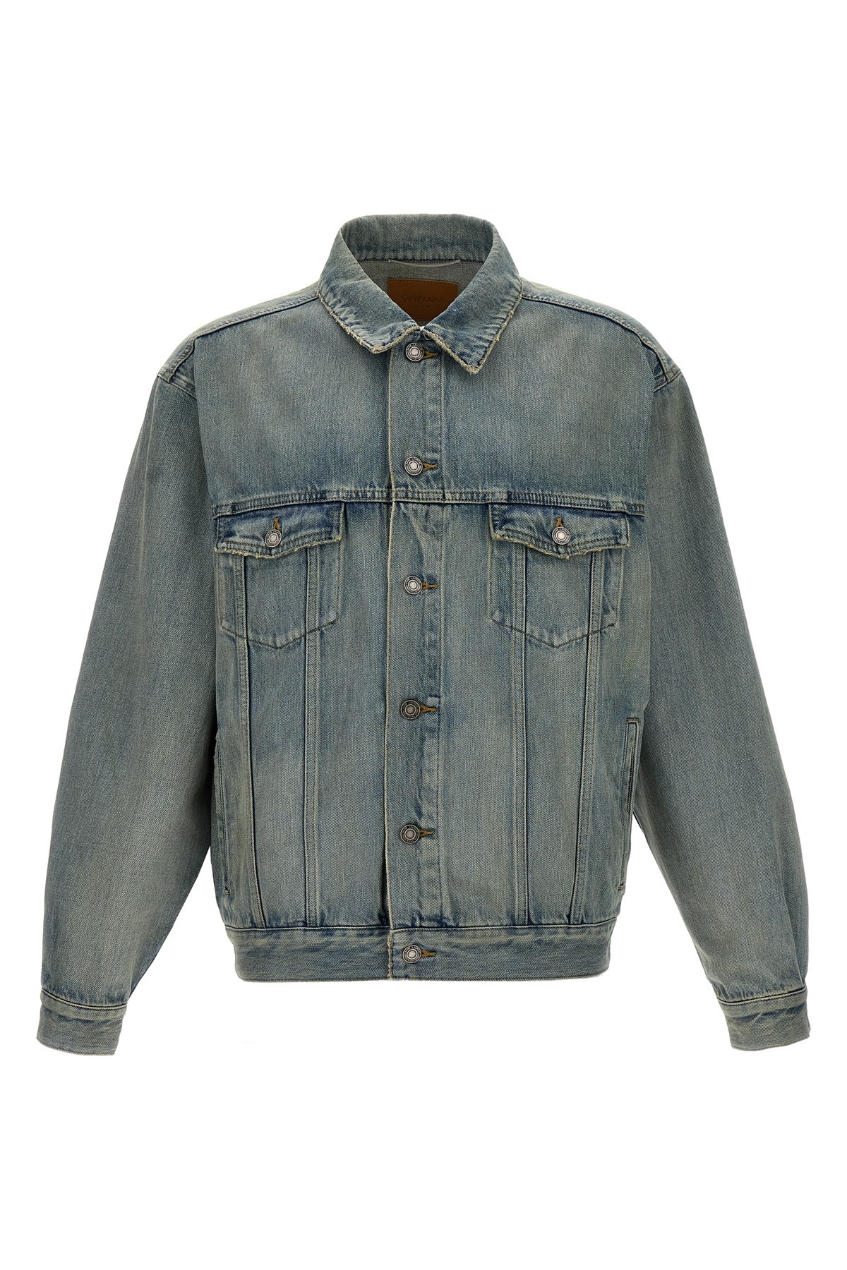 Saint Laurent Structured Denim Trucker Jacket With Pockets In Blue