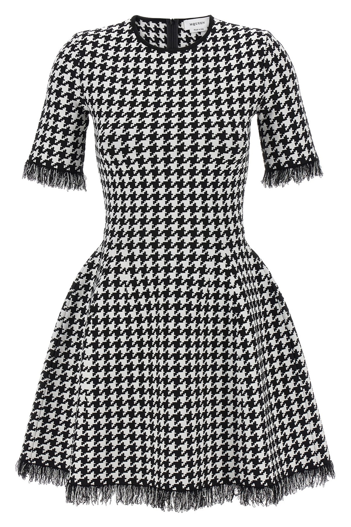 Alexander Mcqueen Fringe Trim Houndstooth Round Neckline Short Sleeves