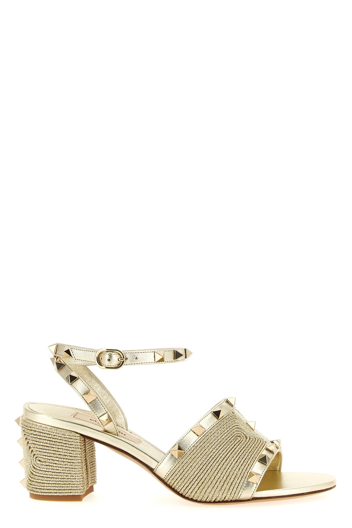 Valentino Garavani Rockstud Sandal In Laminated Nappa With Cornely Embroidery 60mm Woman Platinum 41