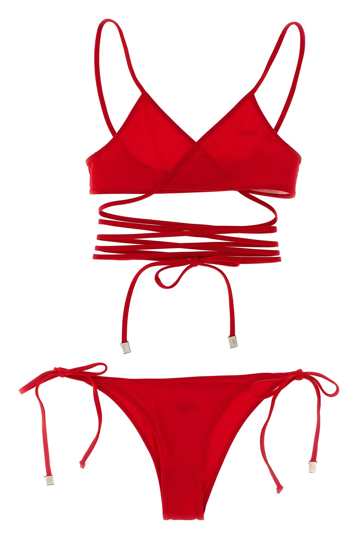 Attico Wrap-around Straps Triangle Top Bikini In Red