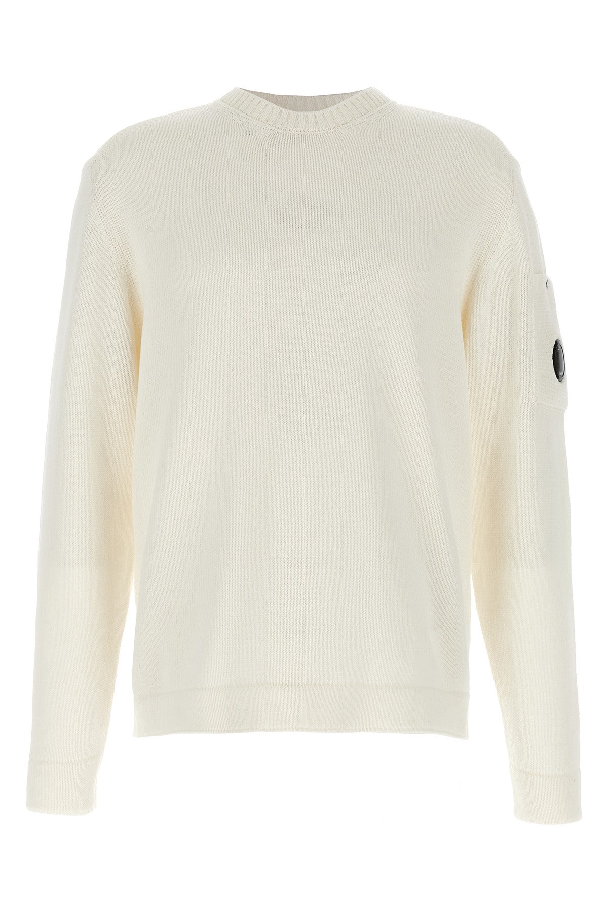 C.p. Company 'diagonal Raised' White Sweatshirt With Lens Motif On The Arm