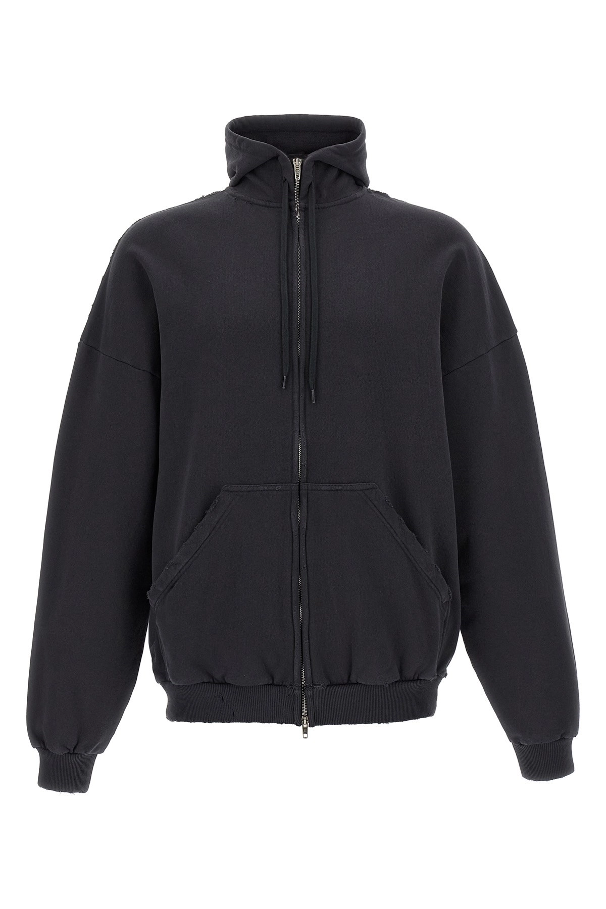 【送料&関税込】Balenciaga grande Security Tape Logo Hoodie Men's Security Tape Logo Large Zip-up Hoodie in Black Faded
