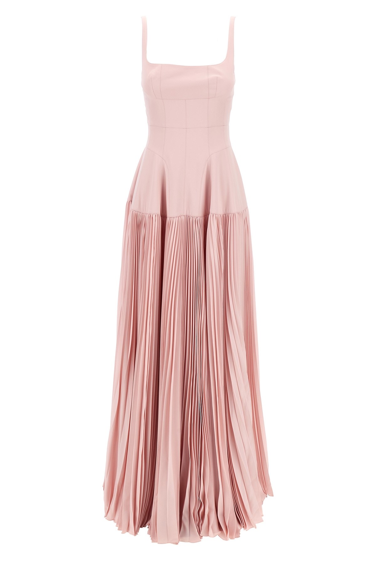 Giovanni Bedin Pleated-skirt Square-neck Maxidress In Pink
