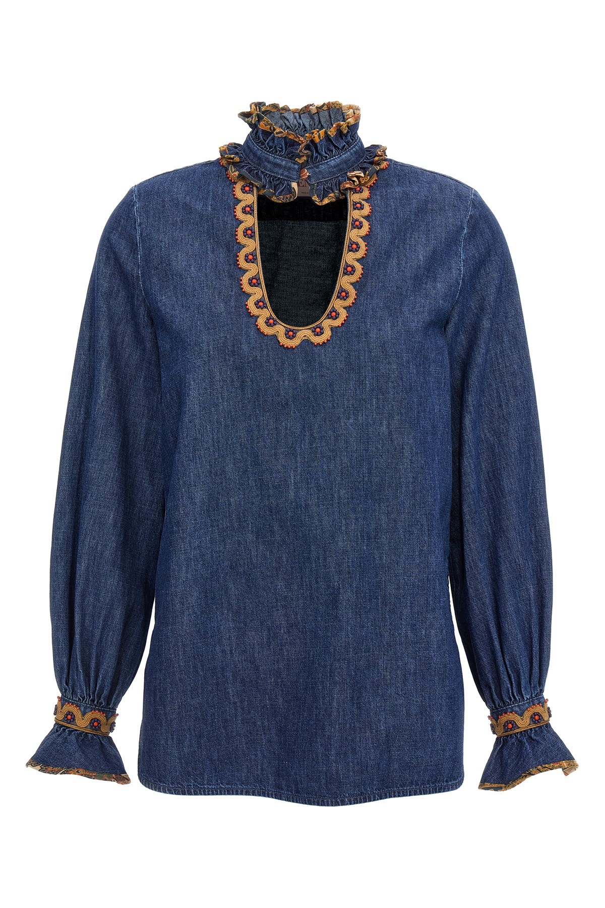 VALENTINO VALENTINO GARAVANI VALENTINO GARAVANI CHAMBRAY DENIM EMBROIDERED TOP