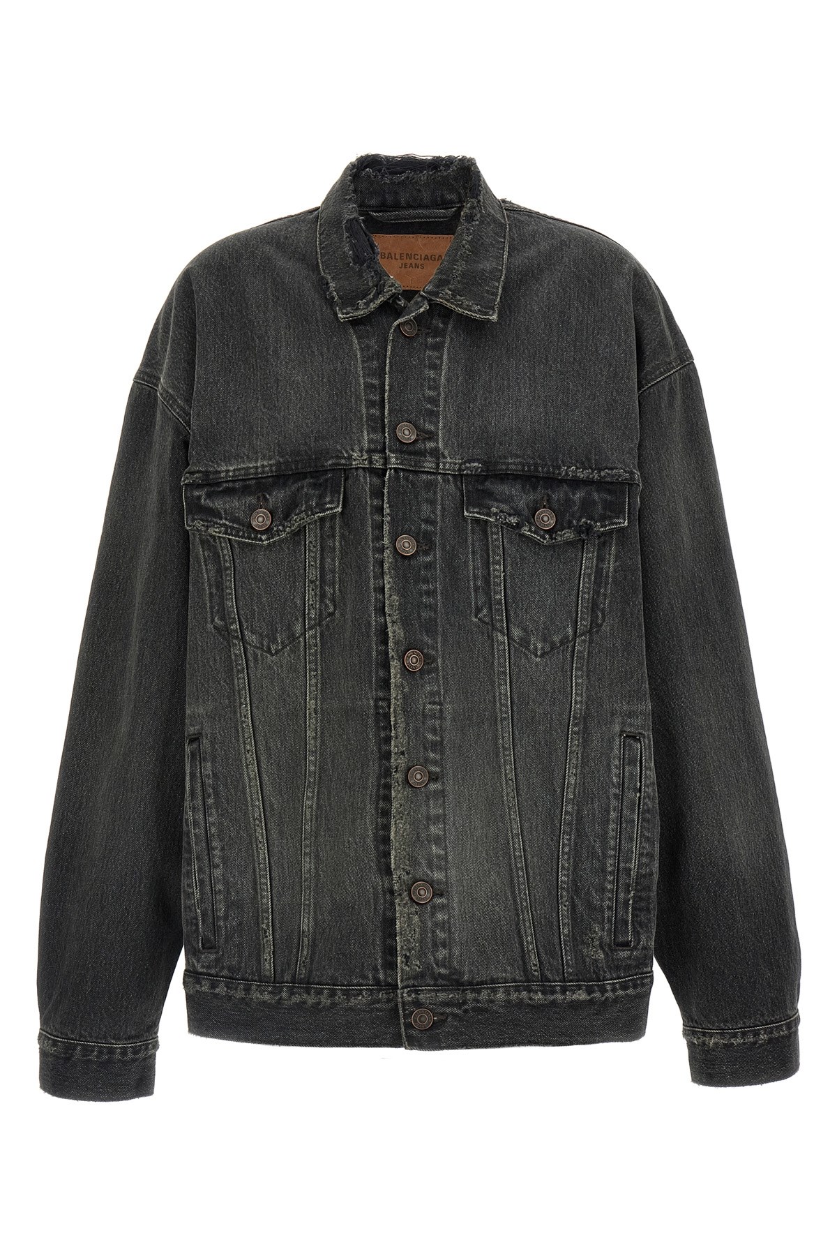 Balenciaga Denim Jacket With Used Effect Casual Jackets And Parka Gray In Black