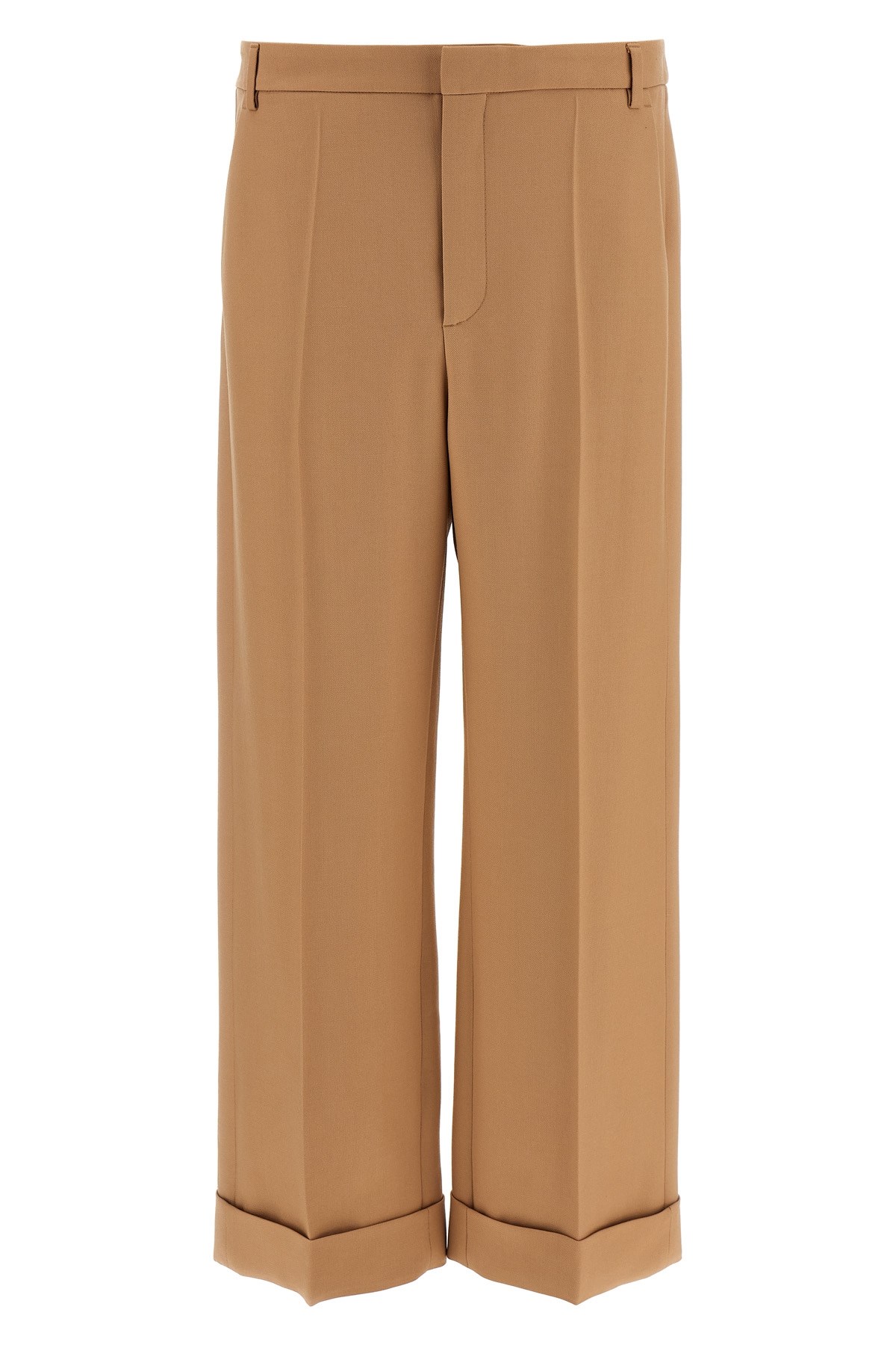 Valentino Wool Pants With Cuffed Hem And Pleated Front In Brown