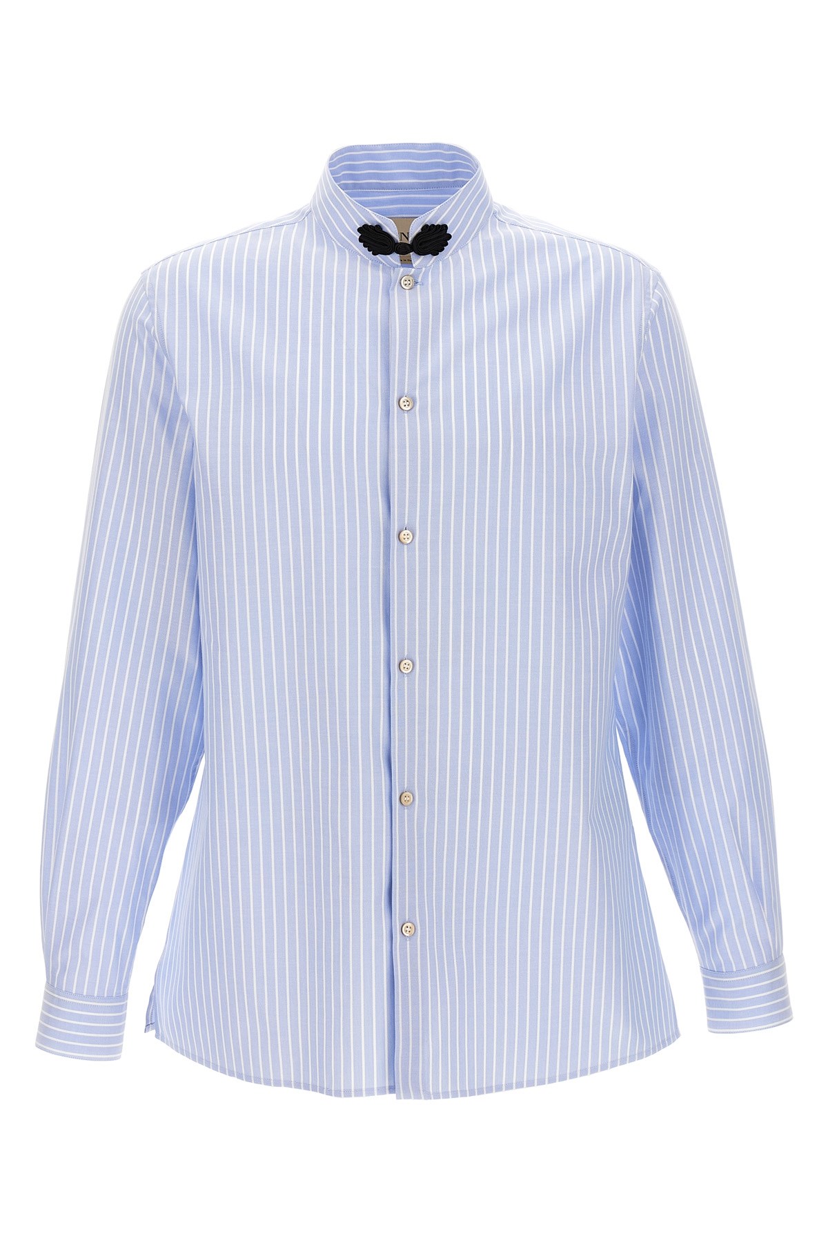 Valentino Cotton Shirt With Striped Pattern And Embroidered Motif In Blue