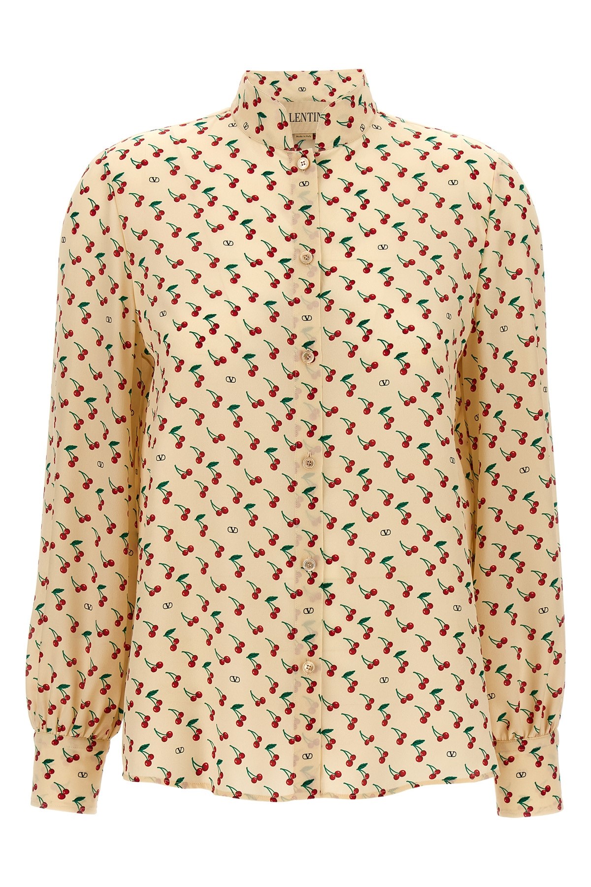 Valentino Crepe De Chine Shirt With Cherryfic Print In Neutral