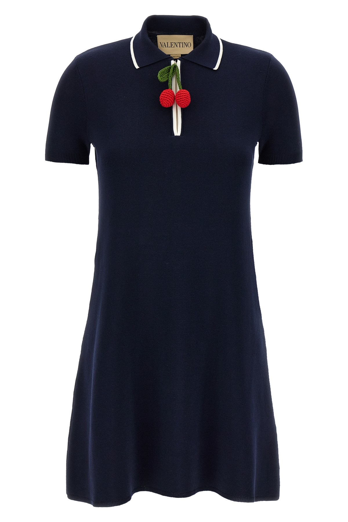 Valentino Crochet Cherry Short-sleeve Polo Mini Dress In Blue