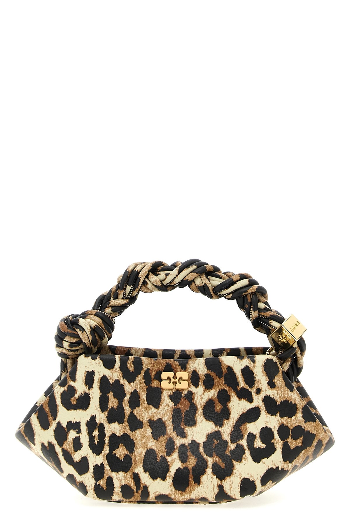 Ganni Leopard Print Mini Bou Bag With Twisted Handle