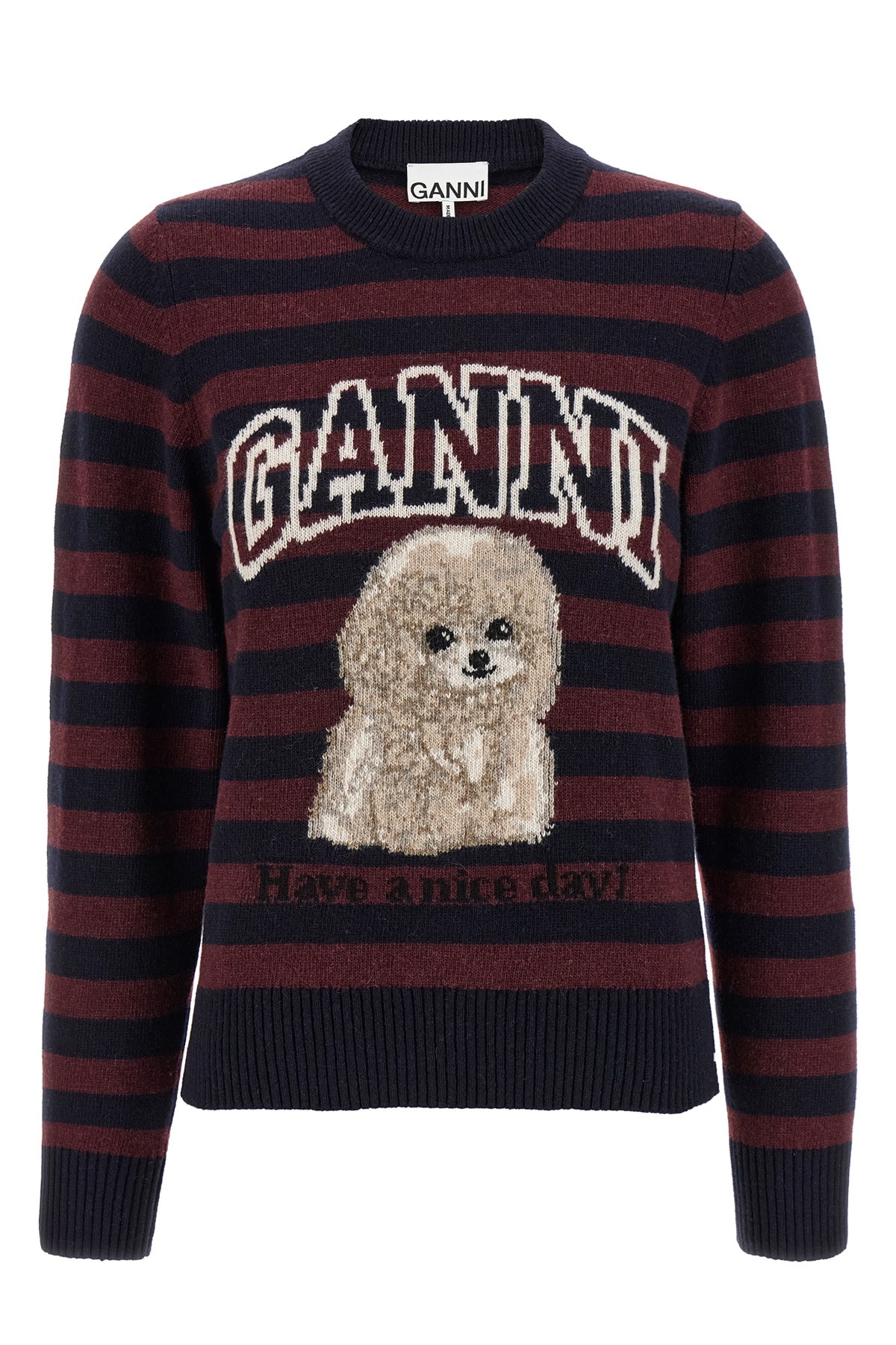Ganni Multicolor Graphic Wool Mix Poodle Stripe Sweater In Multi