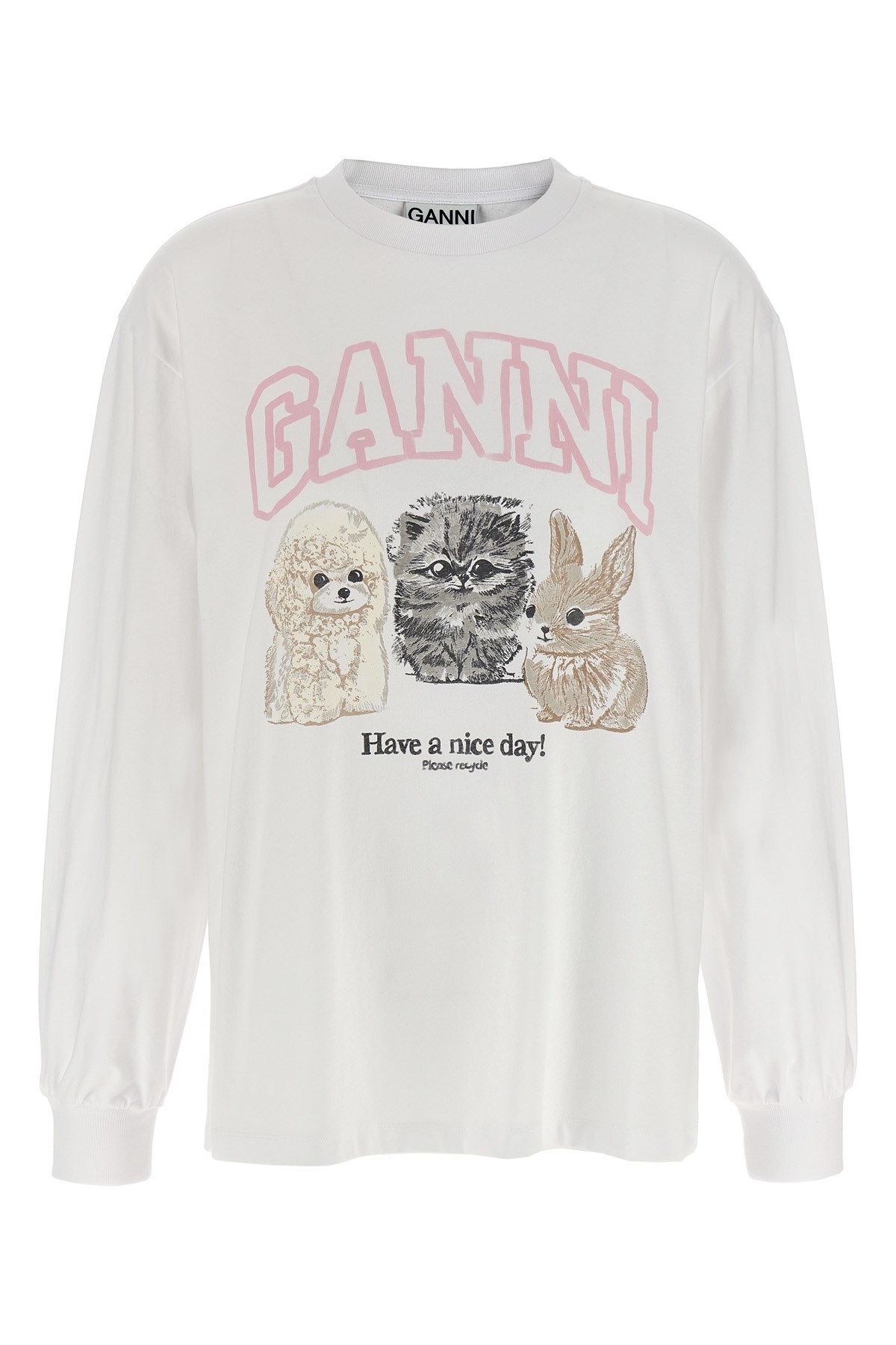 Ganni Oversized Printed Organic And Recycled Cotton-jersey Sweatshirt In Neutral