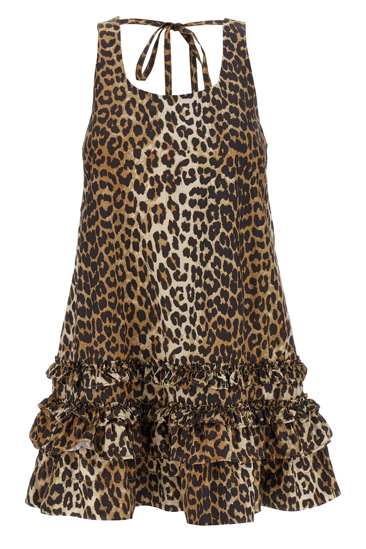 Ganni Brown Leopard Cotton Poplin Mini Dress