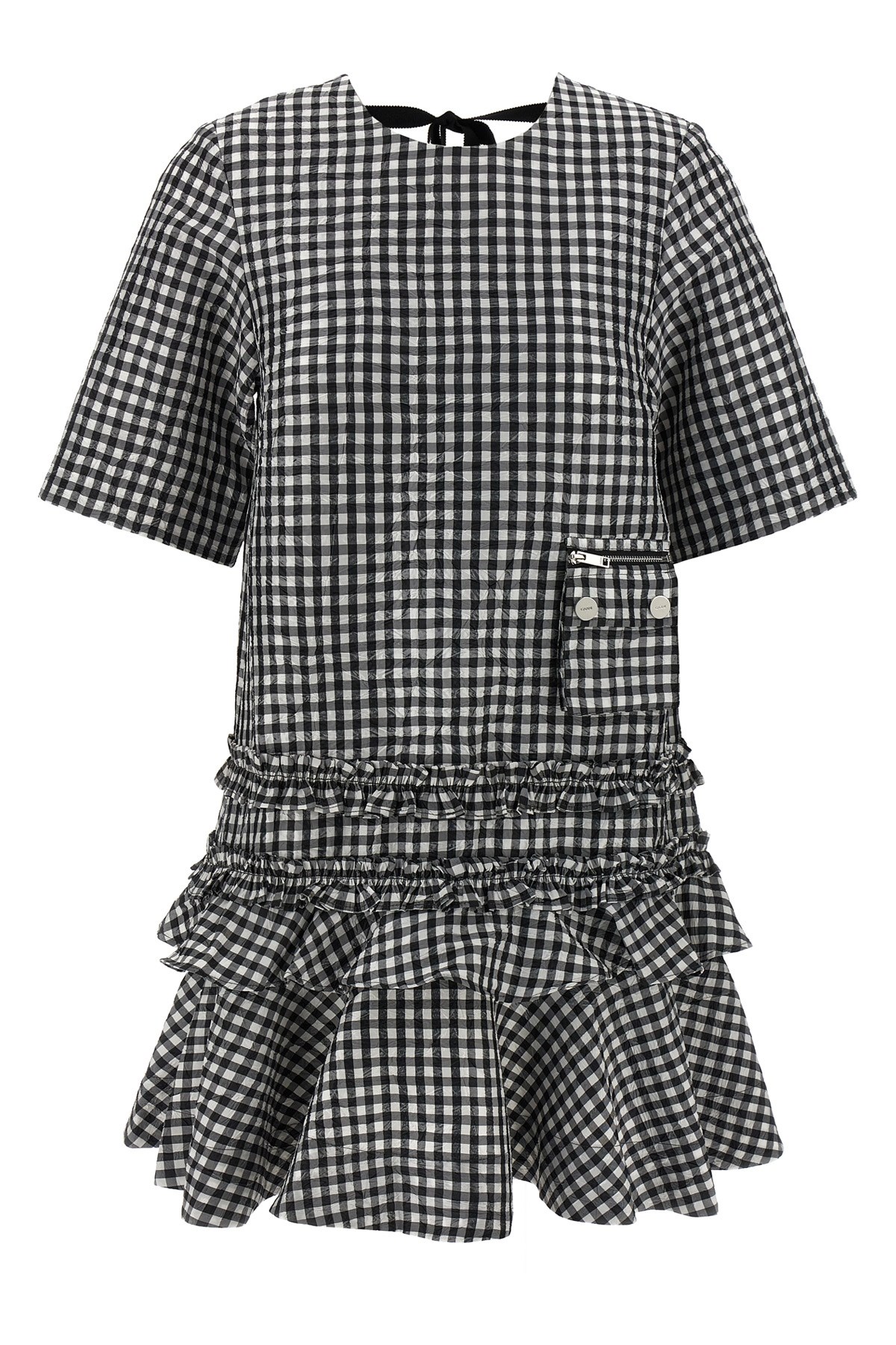 Ganni Black & White Crinkled Check Mini Dress