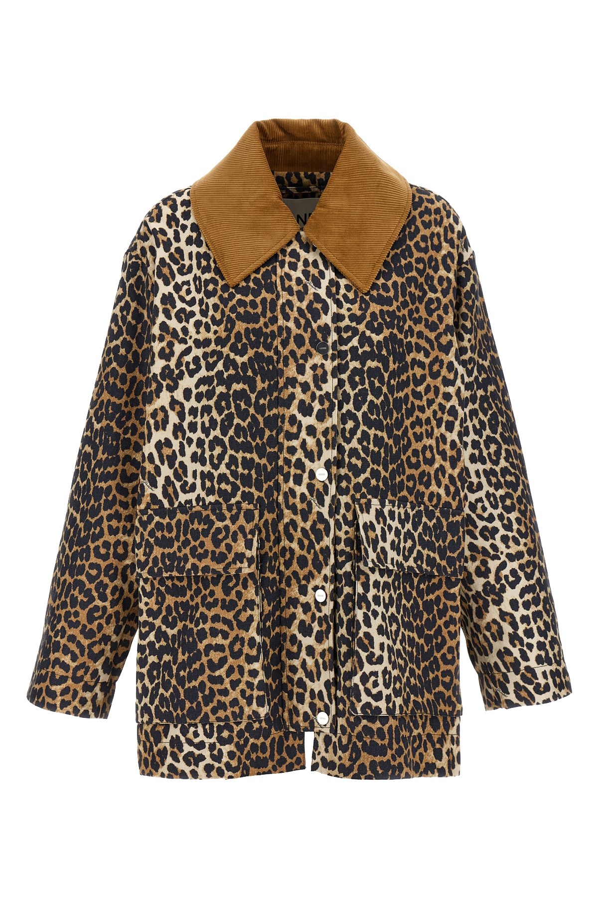 Ganni Long Sleeve Animal Print Jacket With Wide Collar