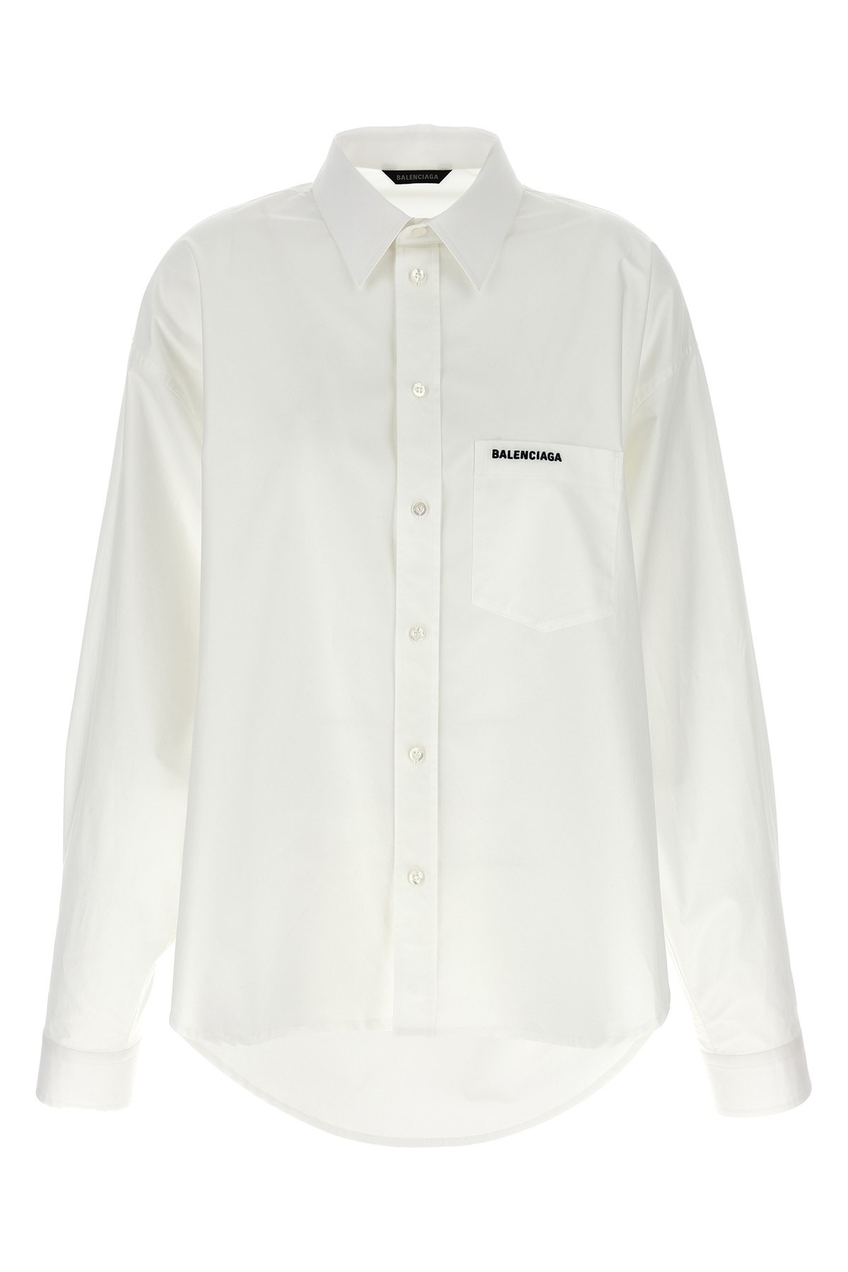 Balenciaga White Shirt With Lettering Logo Embroidered On The Front In Cotton Woman In White
