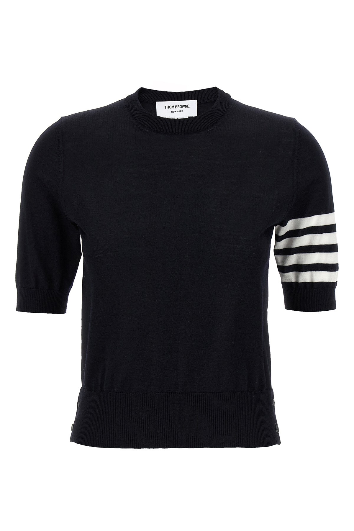 Thom Browne Ribbed Hem Crewneck Short Sleeves Striped Sleeve