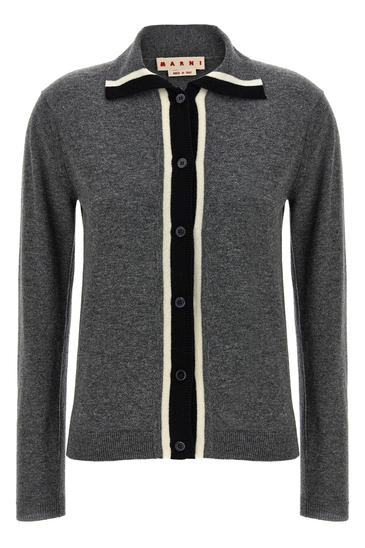Marni Virgin Wool Cardigan With Contrasting Collar In Gray