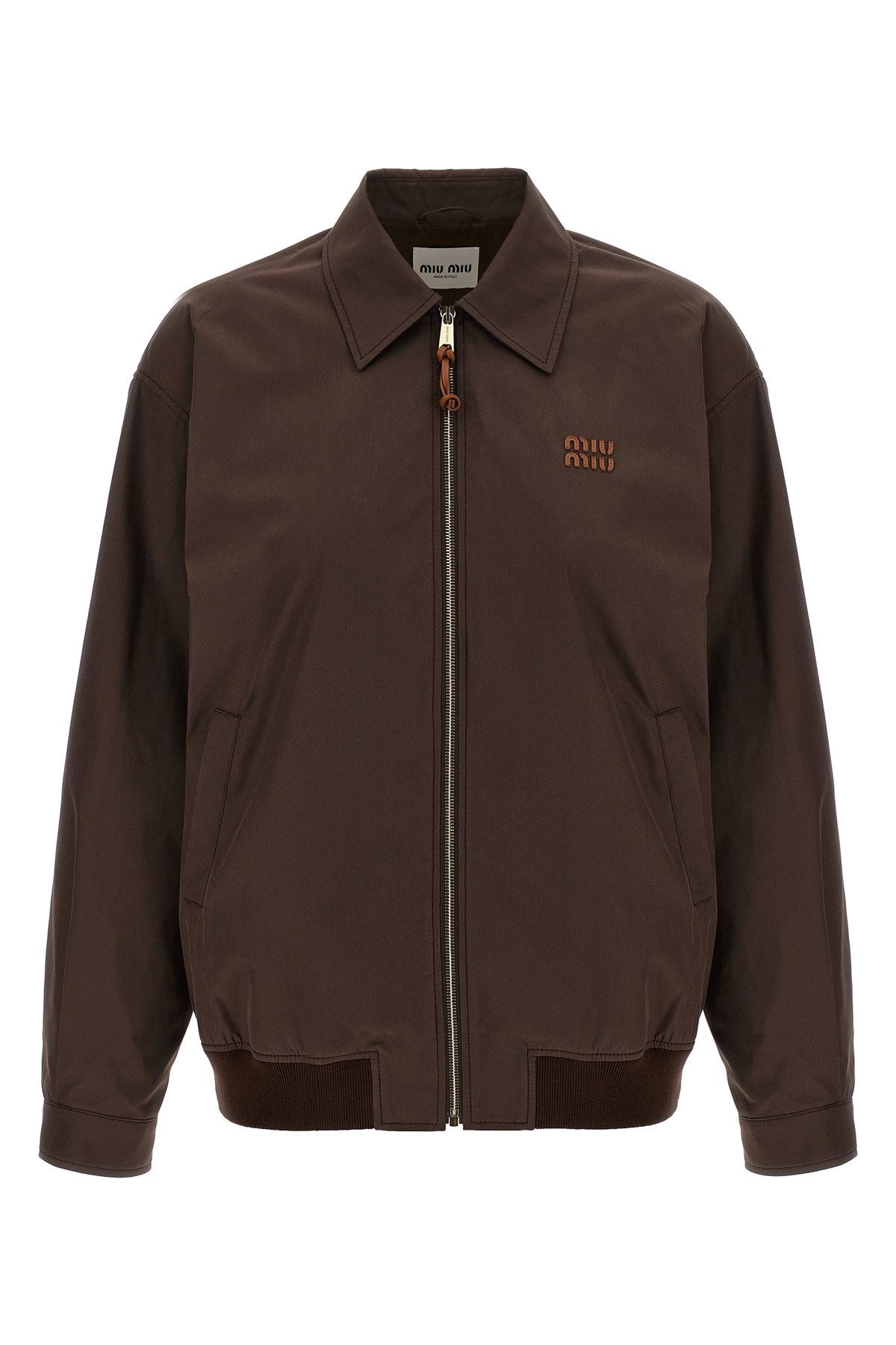 Miu Miu Women Panama Cotton Blouson Jacket In Brown