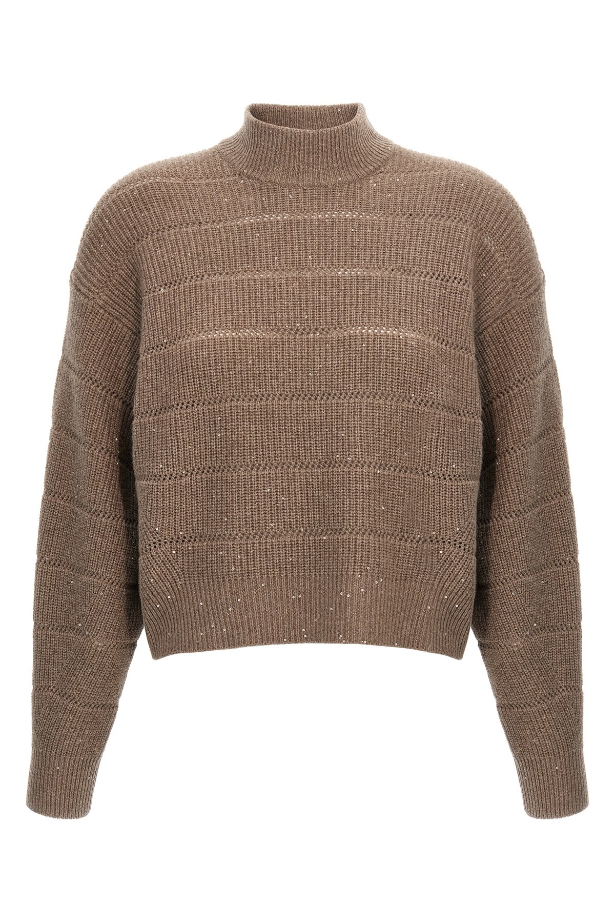 Shop Brunello Cucinelli 'rustic Dazzling Net' Cropped Sweater