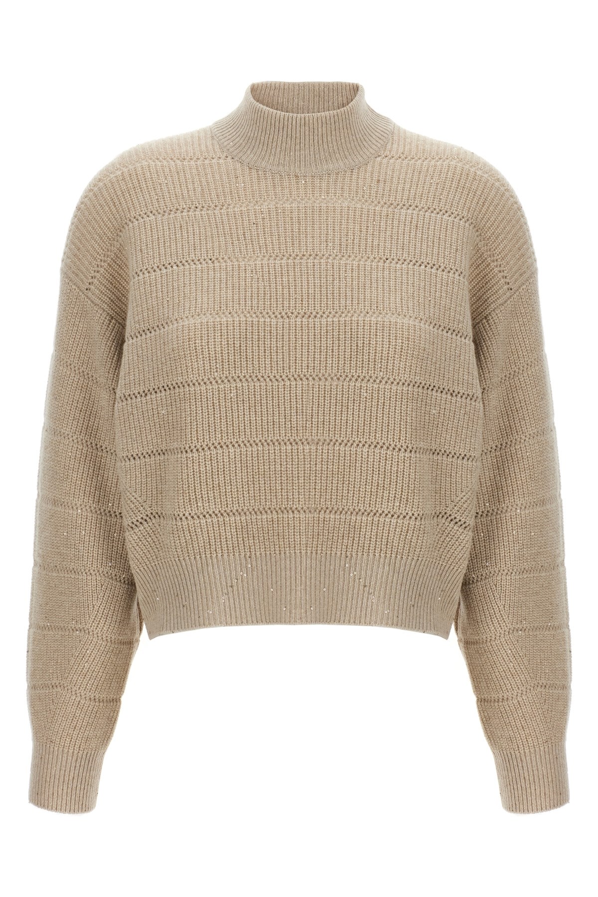 Brunello Cucinelli Rustic Dazzling Net Sweaters And Cardigans Beige