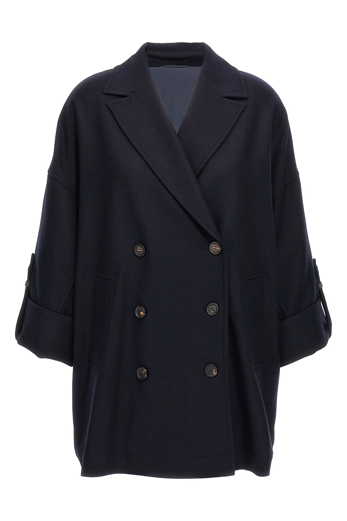 Brunello Cucinelli Shiny Cuff Details Coats And Trench Coats Blue