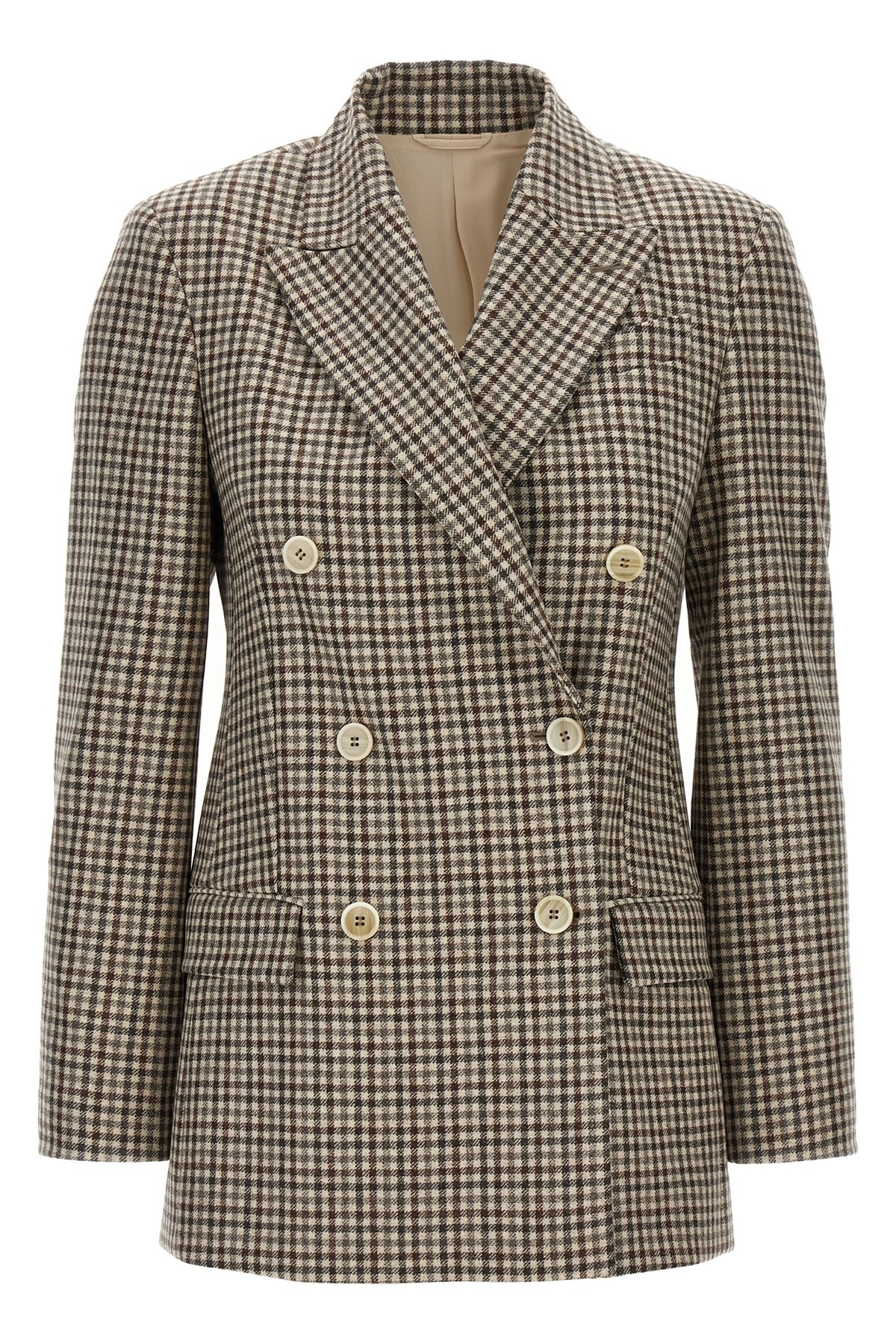 Brunello Cucinelli Blazer Check Monile Blazer And Suits Beige In Brown