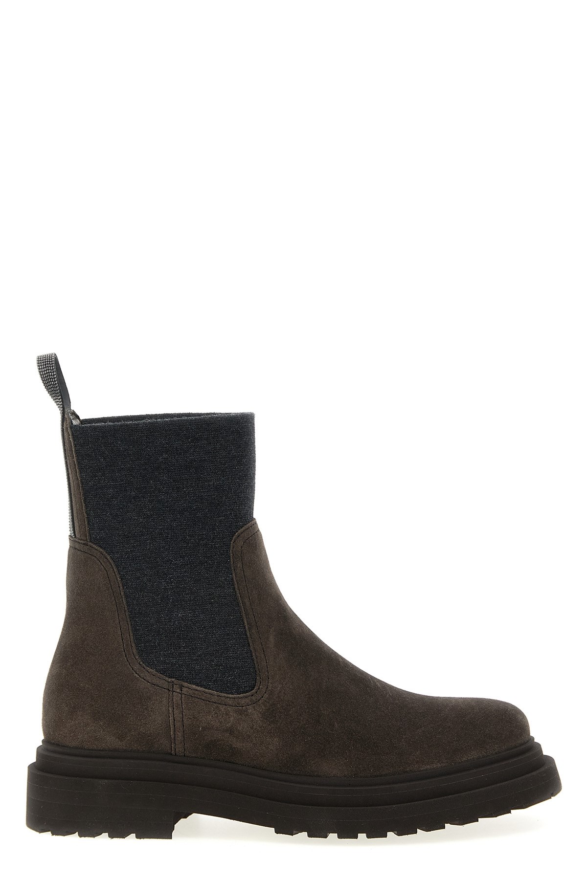 Brunello Cucinelli Brown Ankle Boots With Pull-tab With Monil At The Heel In Suede Woman