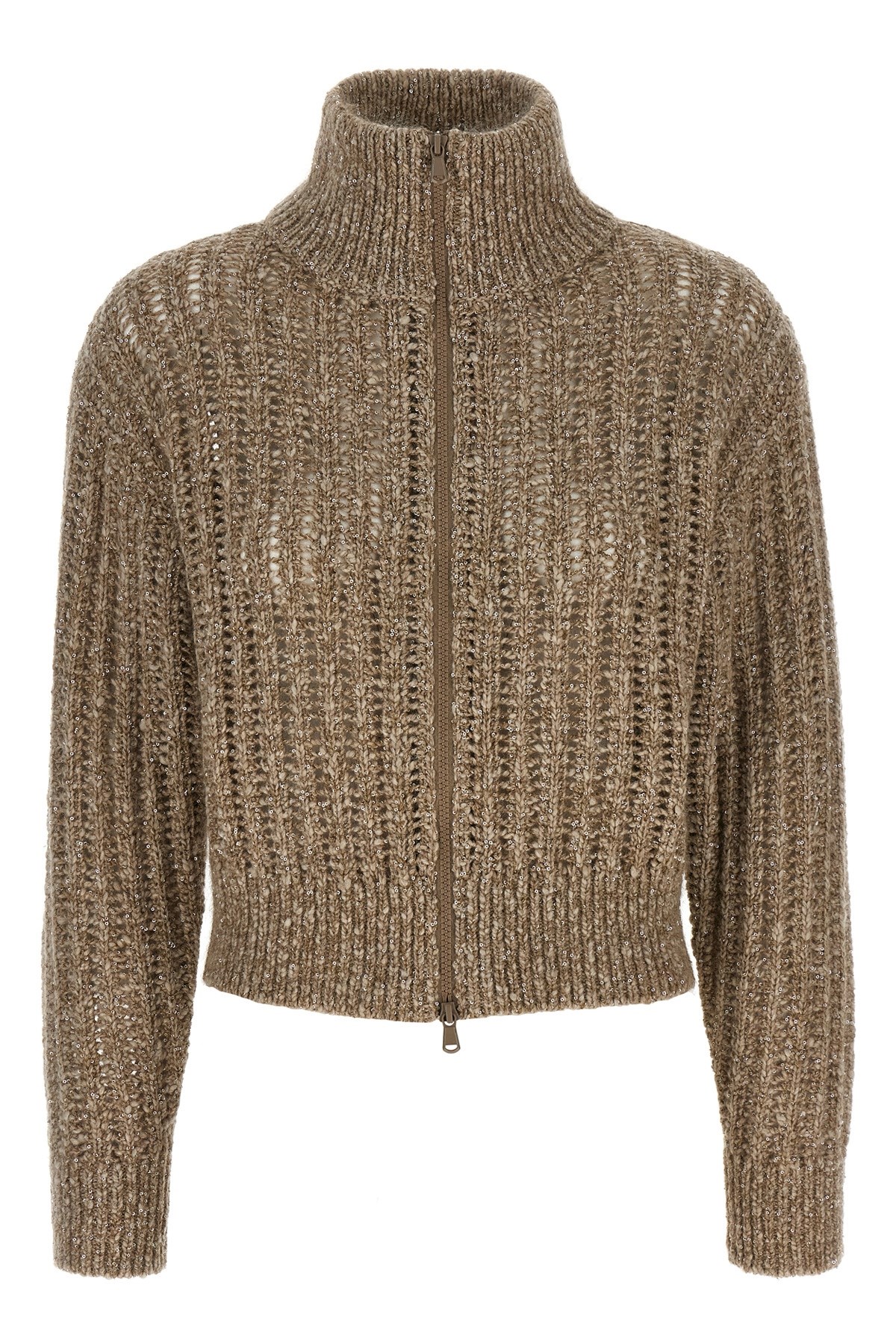 Brunello Cucinelli Rustic Dazzling Net Sweaters And Cardigans Beige