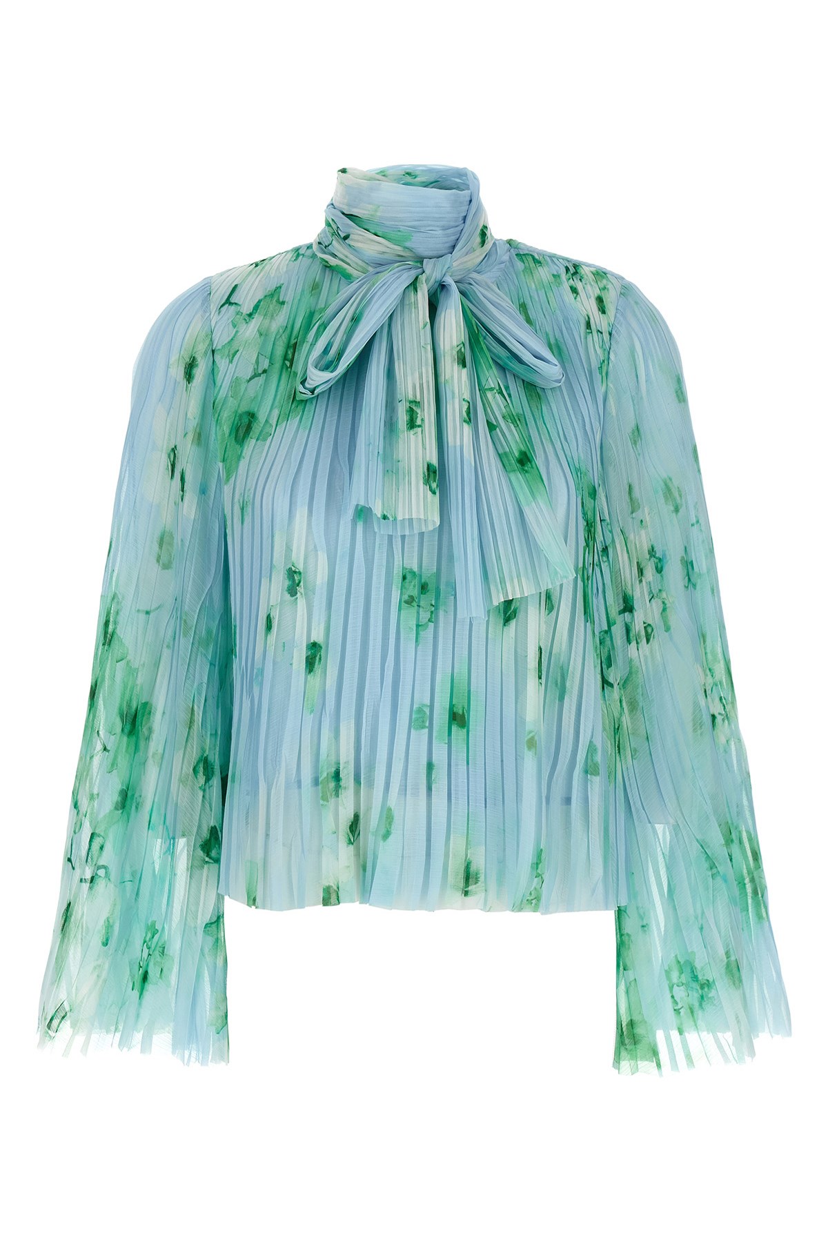 Pinko Pleated Sheer Floral Bow Long Sleeves In Green