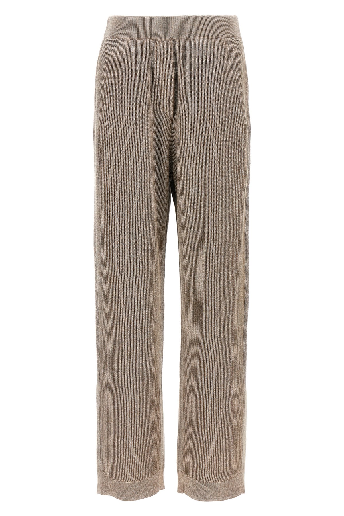 Brunello Cucinelli Loose Flared Trousers In Sparkling Twill Linen With Monile In Brown
