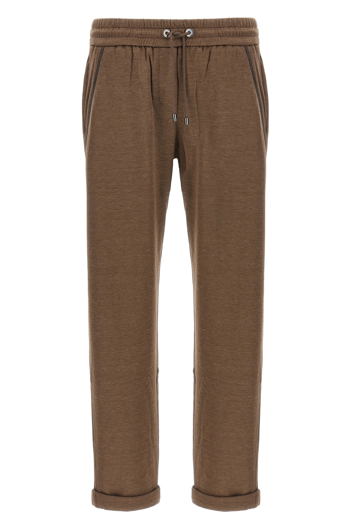 Brunello Cucinelli Cotton-silk Blend Joggers With Side Monile Detail In Brown