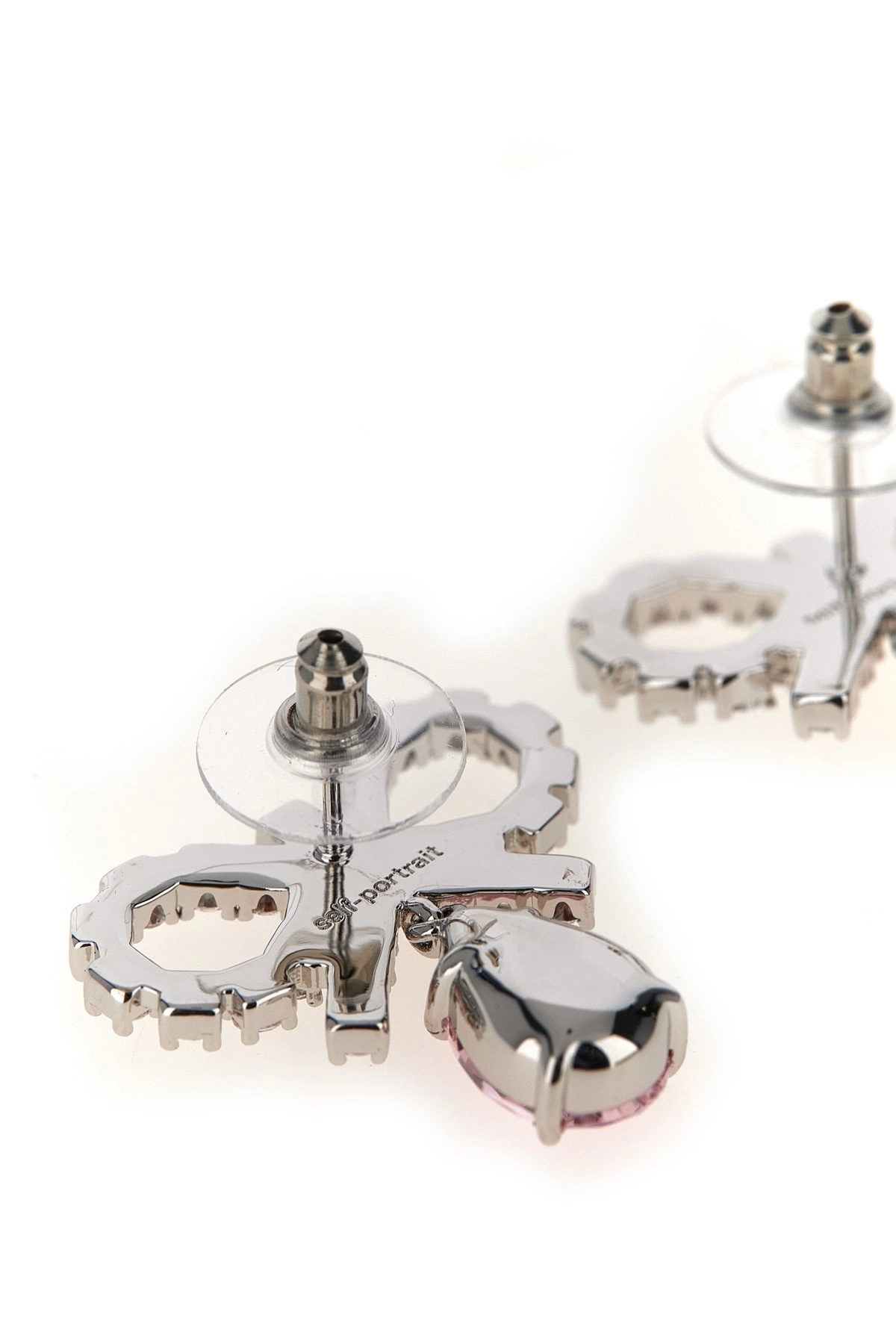 【SELF-PORTRAIT】マイクロボウピンクドロップレットイヤリング Pink Crystal Bow Earrings – self-portrait-US
