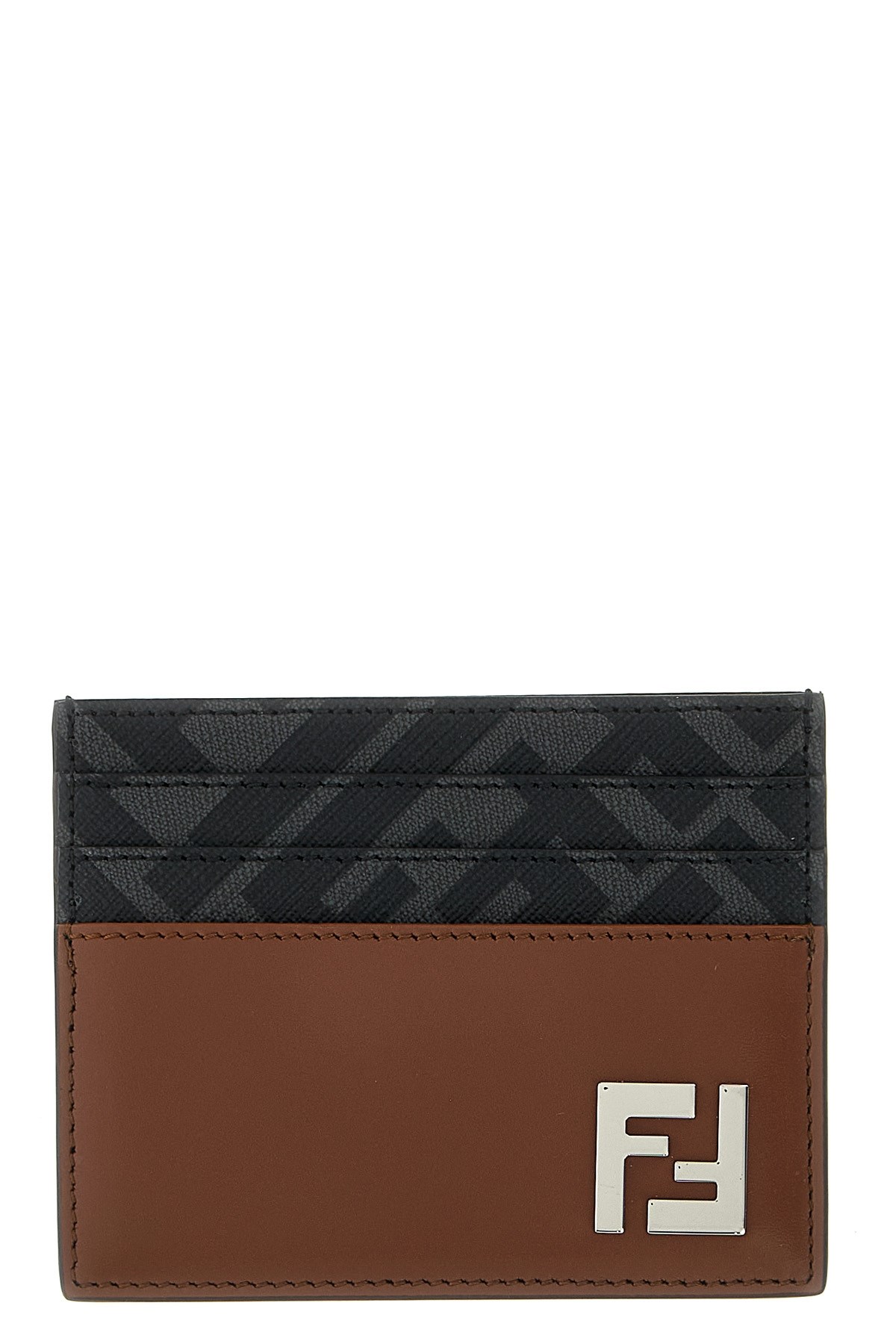Fendi Leather And Ff Canvas Squared Card Holder