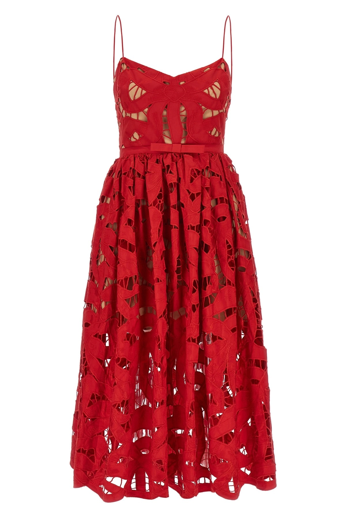 Self portrait 'red bow embroidered midi' dress available on
